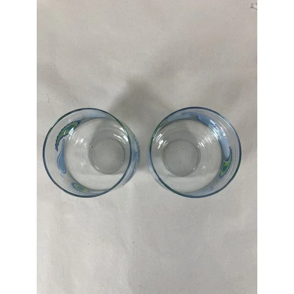 CRISA LIBBEY Glass Paisley Blue Green White 4.5
